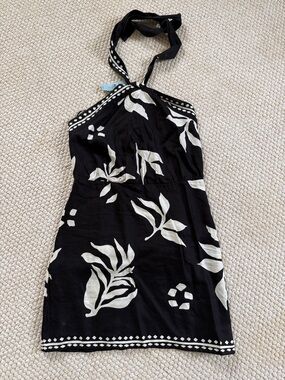 NWT LOFT Black & White Sheath Halter Floral Dress - Size 6 Petite